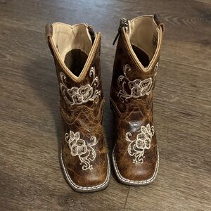 Brown Embroidered Leather Cowboy Boots